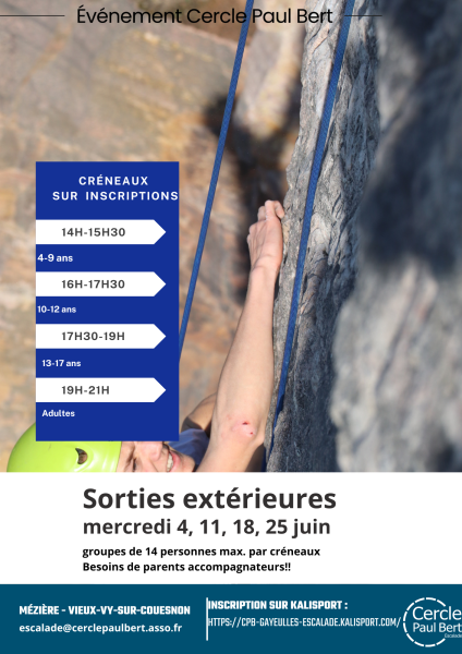 Sortie escalade club mercredis de juin (4,11,18 et 25)