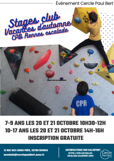 Stage club CPB Rennes escalade 10-17 ans 20 et 21 oct 14h-16h